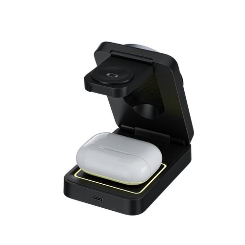 Suporte magnético dobrável para carregador sem fio 3 em 1 para telefone, fones de ouvido e relógio.