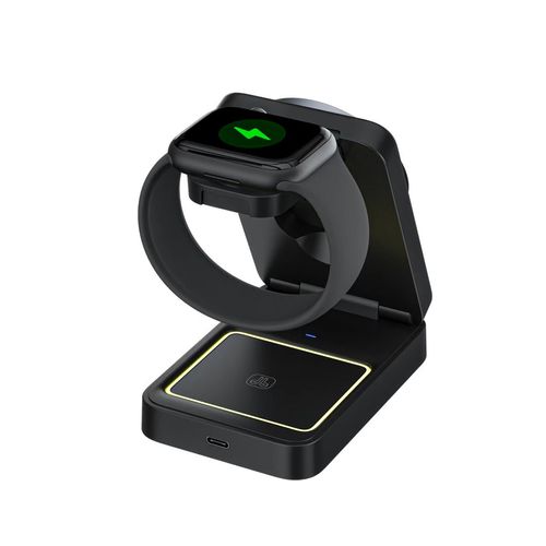 Suporte magnético dobrável para carregador sem fio 3 em 1 para telefone, fones de ouvido e relógio.