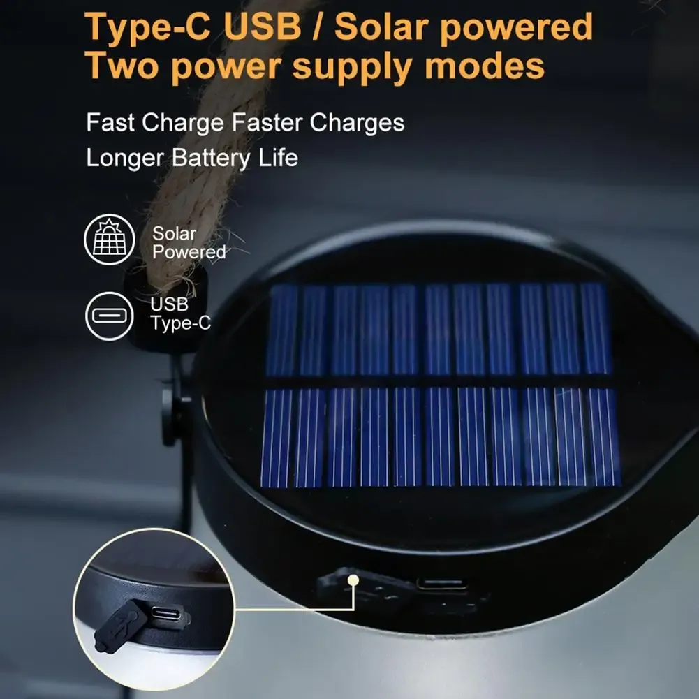 Solar Jute Flame Light USB Rechargeable Outdoor Courtyard Home Decoration Light Multi-Functional Waterproof Hanging Lamp