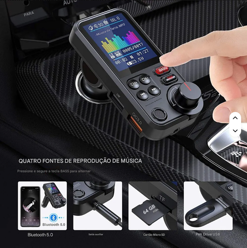 Reprodutor de MP3 sem fio para carro, transmissor FM e kit estéreo para qualquer carro