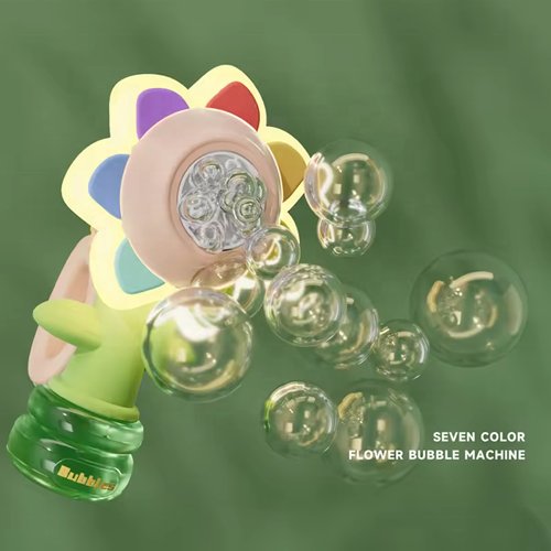 Hot selling summer children's cartoon automatic twist hair dryer colorful flower-shaped bubble machine suitable for boys and girls