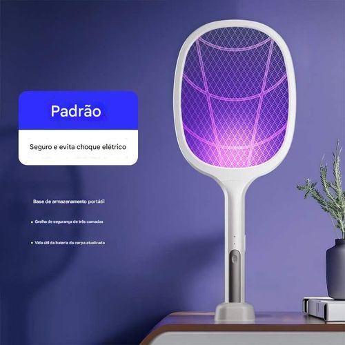 Novo mata-moscas eletrónico multifuncional 2 em 1 com bateria de lítio, carregamento USB, ampla voltagem, proteção tripla, adequado para uso doméstico.