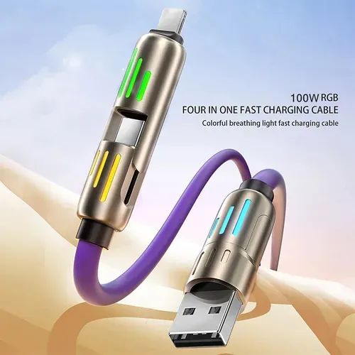 240W Super Fast LED Display USB Charger 4-in-1 Multi-Device with Rotating Elbow Type-C Mobile Phone and Printer Charger Cable