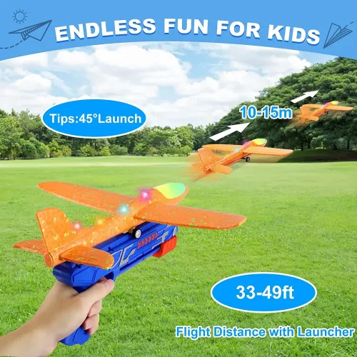 Outdoor games children's glider flying foam airplane handheld shooting gun model shooting flying cyclotron toy with light