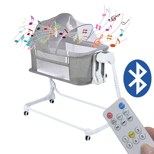 Novo berço elétrico para bebês, berço de bebê com controle remoto, cama de balanço com rodas e música