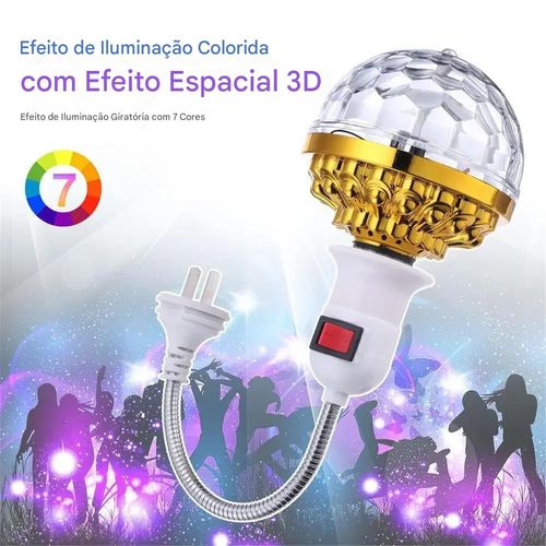 Bola de Luz Mágica Giratória Colorida E27 RGB LED Bola Mágica Luz de Palco com Soquete Luz Ambiente Adequada para Festas KTV e Casamentos