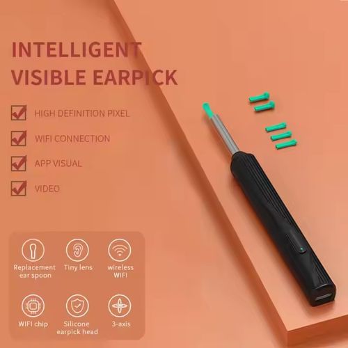 Black earwax remover with camera and lighting device