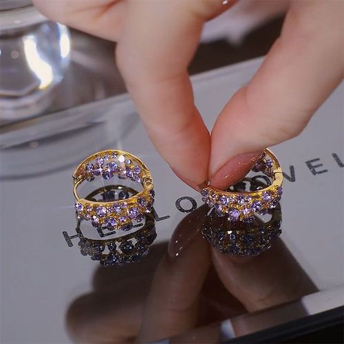 2025 new style trendy and fashionable purple full diamond hoop earrings versatile personality niche design exquisite earrings