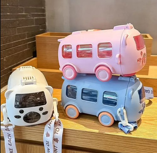 Baby Bus Car Children's Water Cup Factory Source High-value Plastic Cup Straw Toy Tritan Water Cup