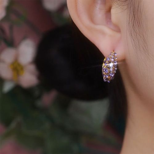 2025 new style trendy and fashionable purple full diamond hoop earrings versatile personality niche design exquisite earrings