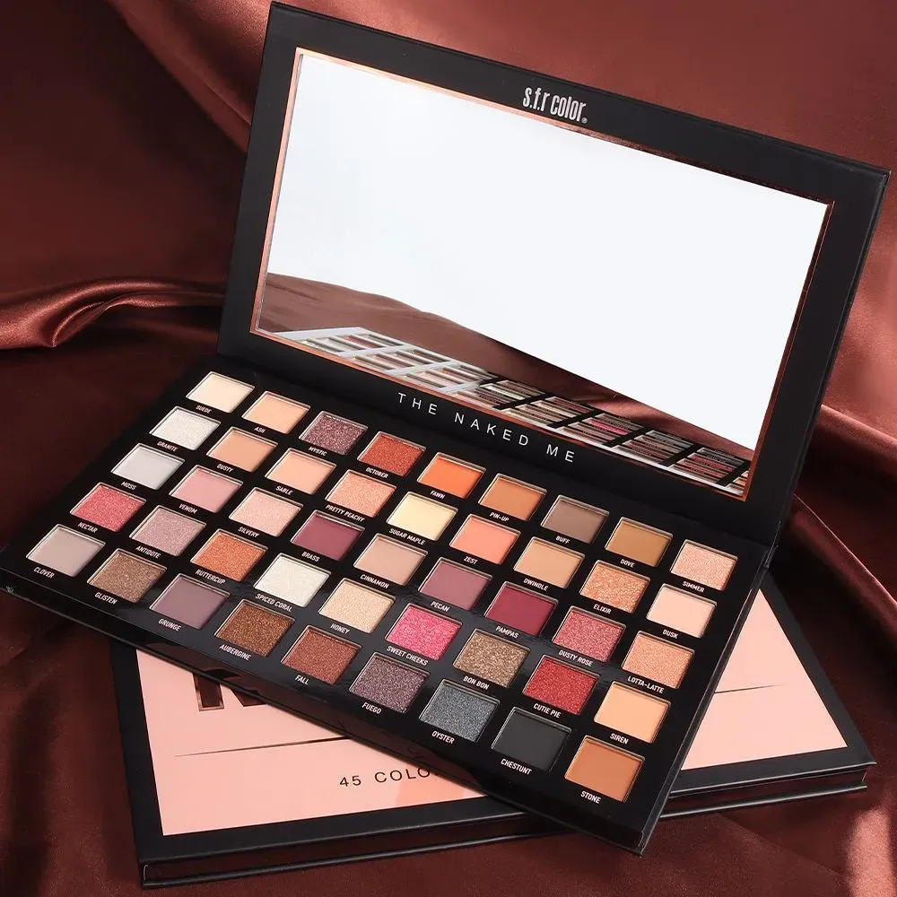 45 colors matte eyeshadow palette with highlighter, glitter paper cardboard makeup powder