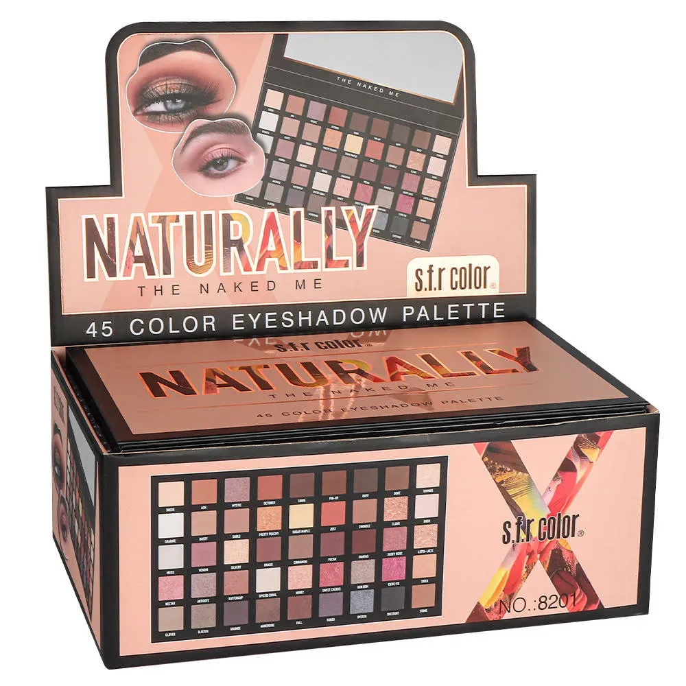 45 colors matte eyeshadow palette with highlighter, glitter paper cardboard makeup powder