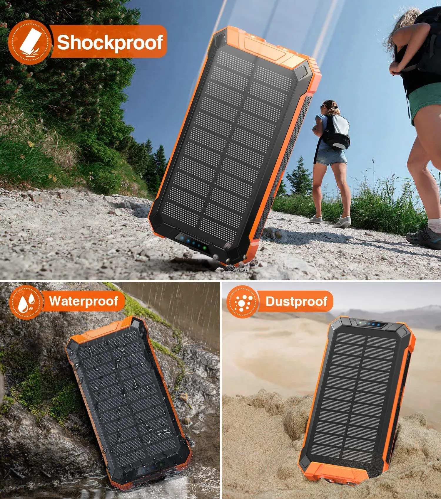 Multifunctional waterproof mobile solar power bank, wireless solar mobile fast charger, portable mobile power bank
