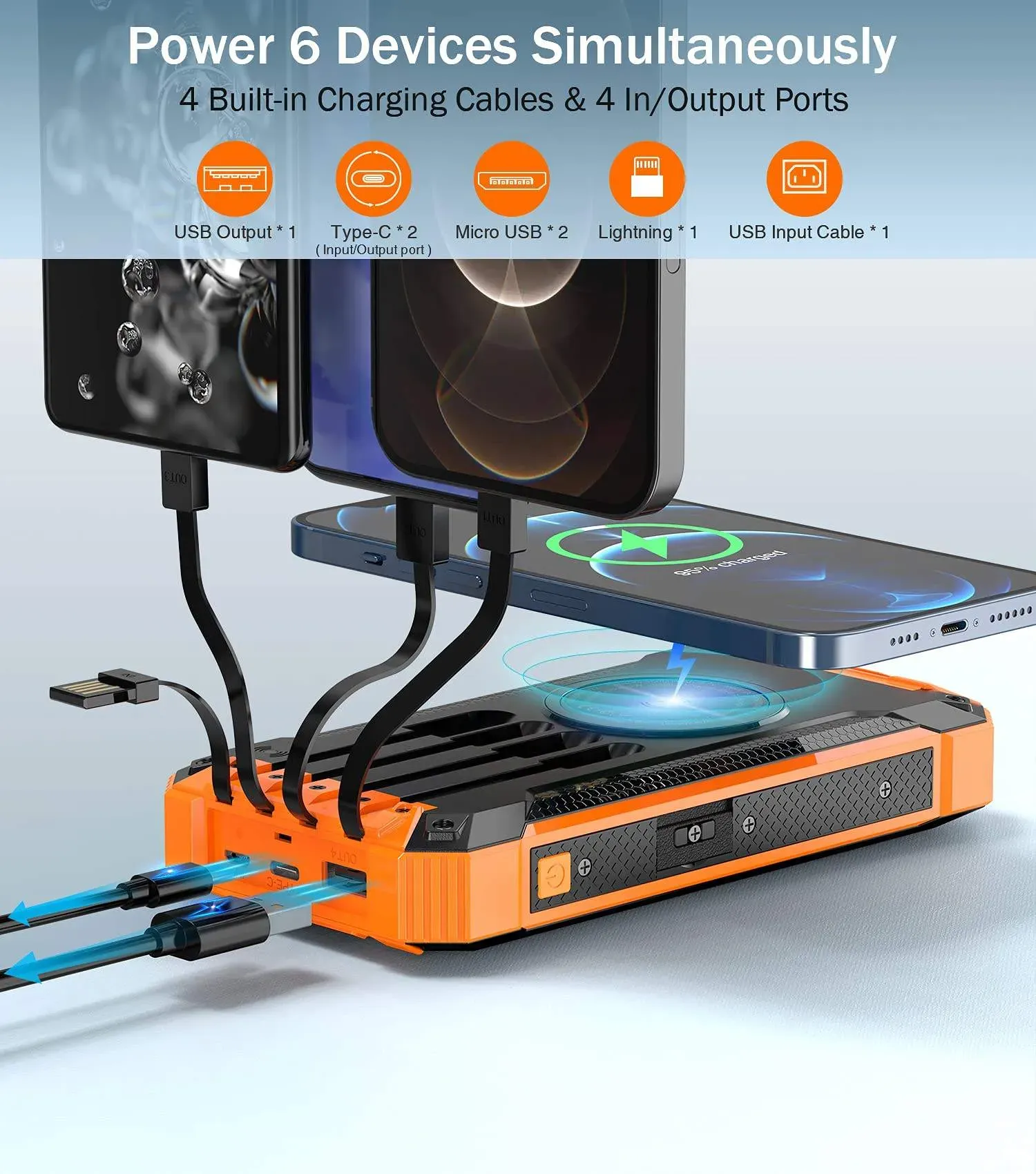 Multifunctional waterproof mobile solar power bank, wireless solar mobile fast charger, portable mobile power bank