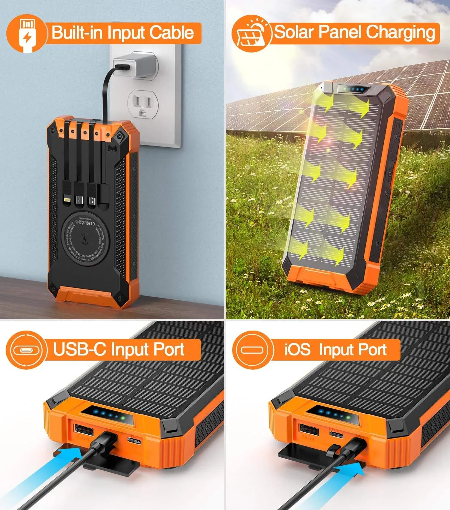 Multifunctional waterproof mobile solar power bank, wireless solar mobile fast charger, portable mobile power bank