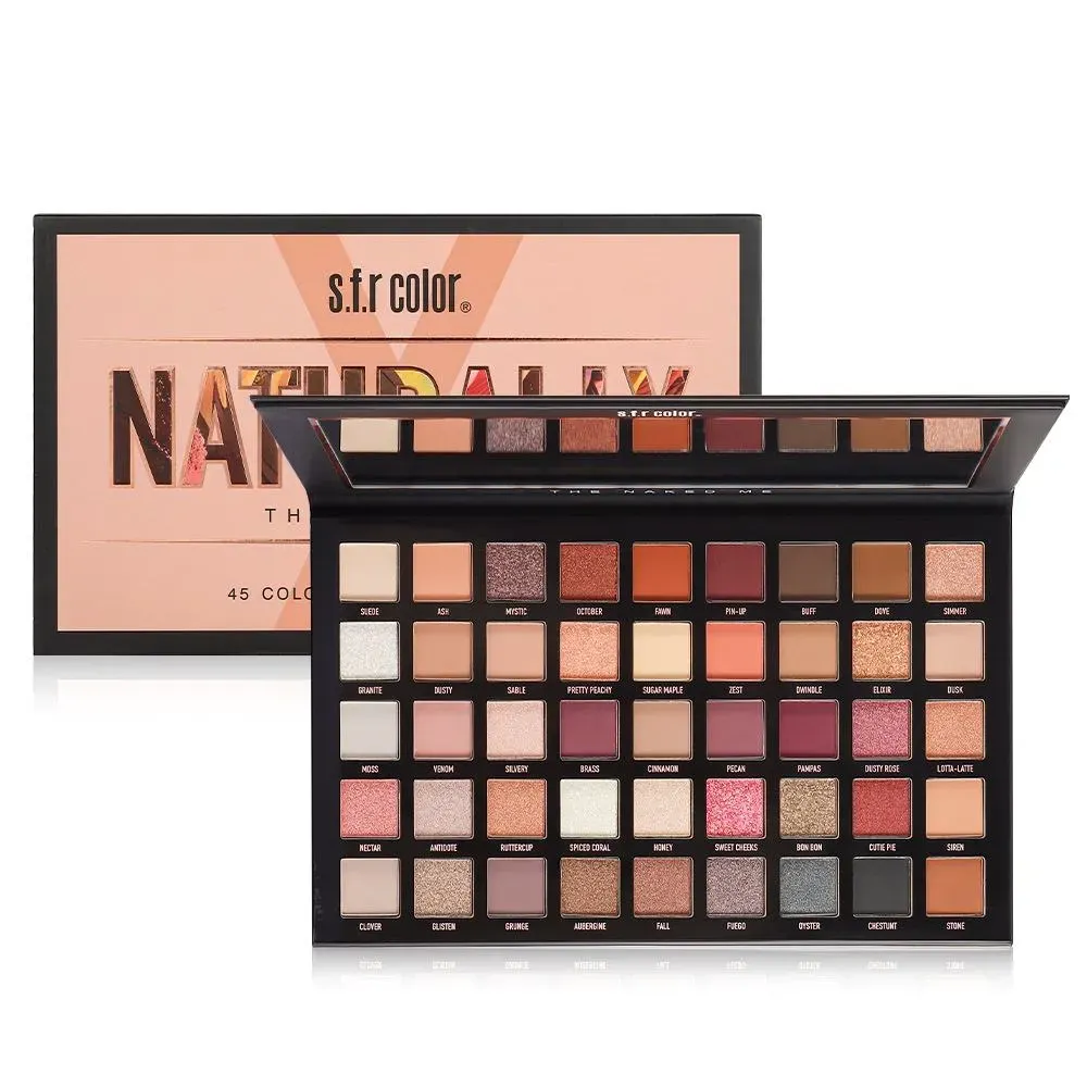 45 colors matte eyeshadow palette with highlighter, glitter paper cardboard makeup powder