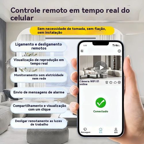 Câmera ultra HD que grava mesmo sem internet e sem energia. Gravação automática, você pode ficar tranquilo mesmo estando fora.