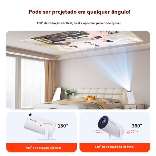 Novo projetor HD de alta definição: 180° de rotação para projetar no teto, desfrute de um cinema particular de 100 polegadas deitado
