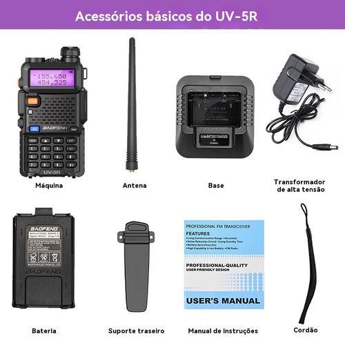 Rádio comunicador que faz chamadas sem rede, com sinal forte e longo alcance. É a primeira escolha para segurança, atividades ao ar livre e construção.