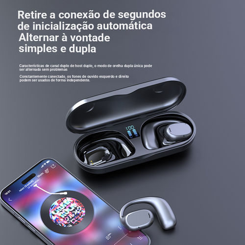 Fone de ouvido Bluetooth novo modelo 2026, confortável por muito tempo, bem fixo, à prova de água e suor, ótimo parceiro para exercícios e academia.