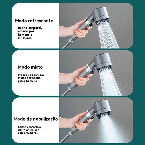 Duche de alta pressão com forte fluxo de água mesmo no último andar, com função de massagem e filtro para impurezas da água, tornando o banho um verdadeiro prazer.