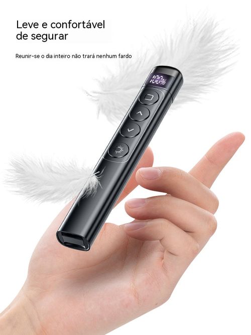 Apresentador laser multifuncional, alcance de controlo de 100 metros, com visor digital de bateria. Ideal para palestras, reuniões e aulas.