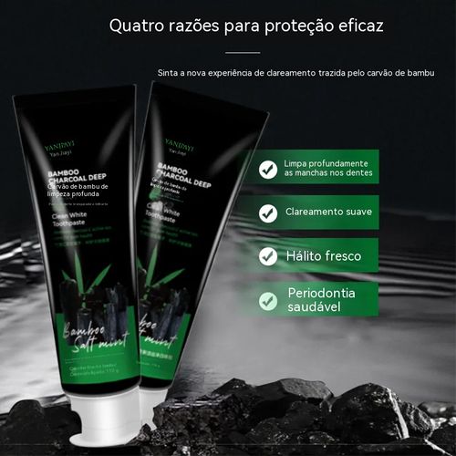 Pasta de dentes com carvão vegetal natural, absorção profunda, elimina o amarelecimento e manchas dentárias, deixando você sorrir com confiança.