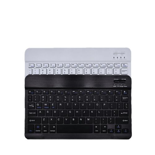 Teclado portátil sem fios Bluetooth, compatível com telemóveis e tablets, suporta vários sistemas operativos.
