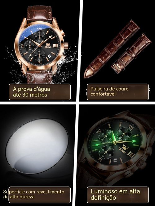 Relógio masculino de gama alta, resistente à água e ao desgaste, ideal para uso próprio ou oferta.