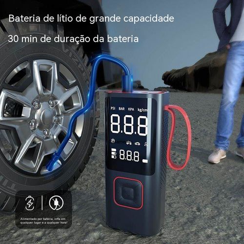 É bomba de ar e carregador portátil ao mesmo tempo. Pequeno e fácil de transportar. Não tem medo de estradas más.