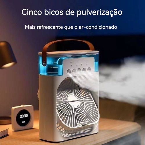 Um ventilador mais fresco do que o ar condicionado, com funções de humidificação e refrigeração, com luzes noturnas multicoloridas.
