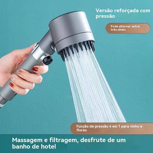 Duche de alta pressão com forte fluxo de água mesmo no último andar, com função de massagem e filtro para impurezas da água, tornando o banho um verdadeiro prazer.