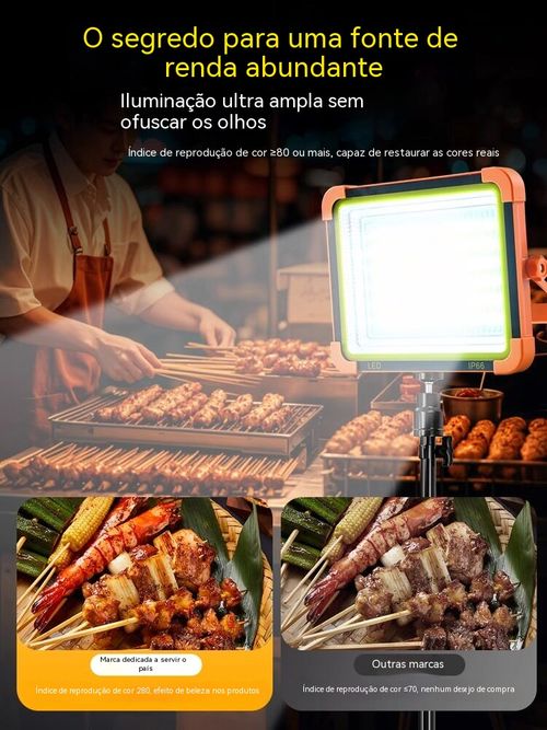 Luz solar para exterior, carrega telemóveis, pode ser fixada ou pendurada. Essencial para casa, camping e vendas ambulantes!