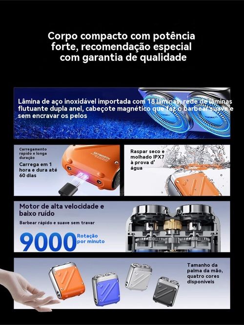 Barbeadora portátil indispensável para viagens e negócios, mantém‑o sempre com aspeto elegante e cuidado.
