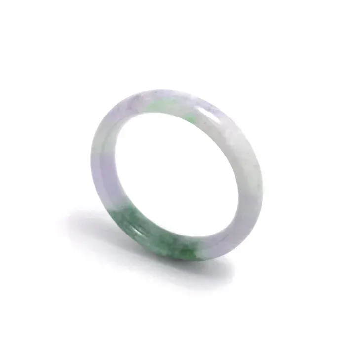 Jade Bangle - Green with lavender colored rounded jadeite jade bangle