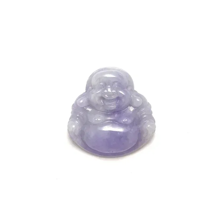 Jade Pendant - Lavender colored Budai Laughing Buddha carved jadeite jade pendant
