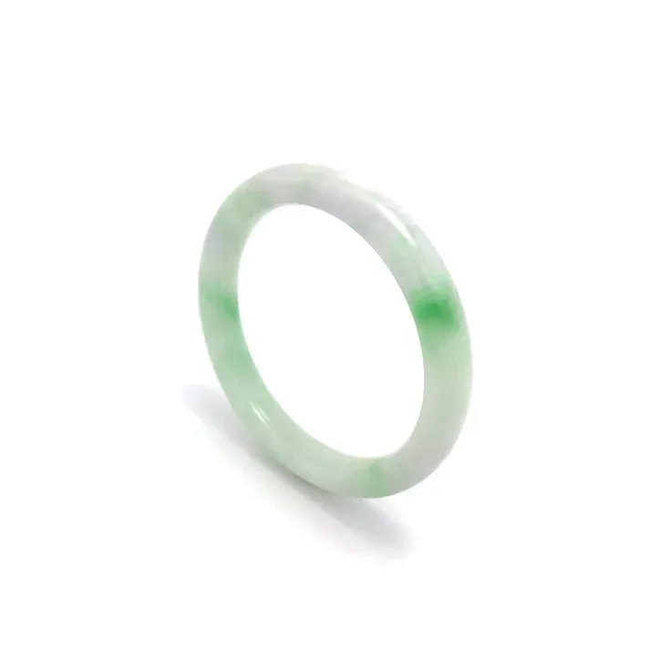 Jade Bangle - Green with lavender colored rounded jadeite jade bangle