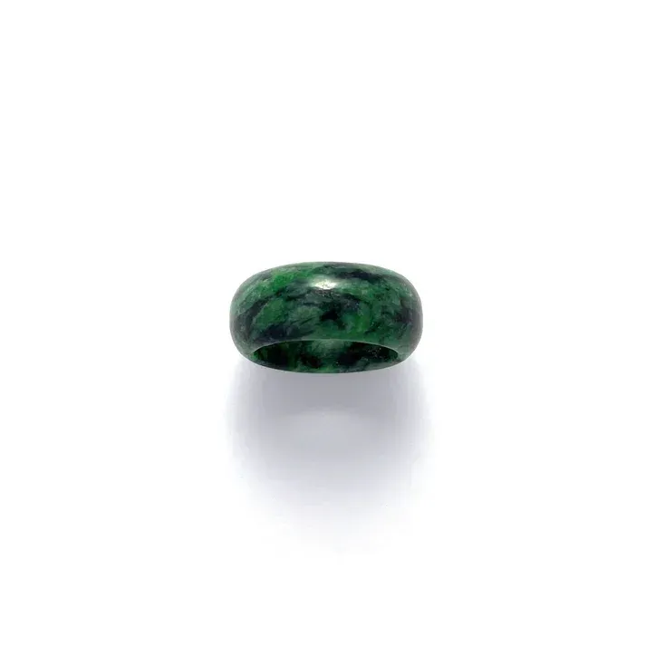 JADE RING - GREEN WITH BLACK COLORED ROUNDED JADEITE JADE RING