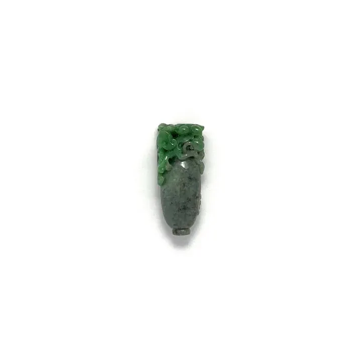 Jade Pendant - Green, Yellow & Dark Gary Colored Ruyi and Brid Carved Vase Shaped Jadeite Jade Pendant