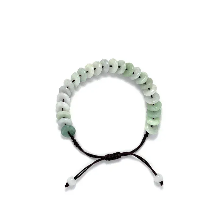 Jade Bracelet - White colored button shaped iced jadeite jade bracelet