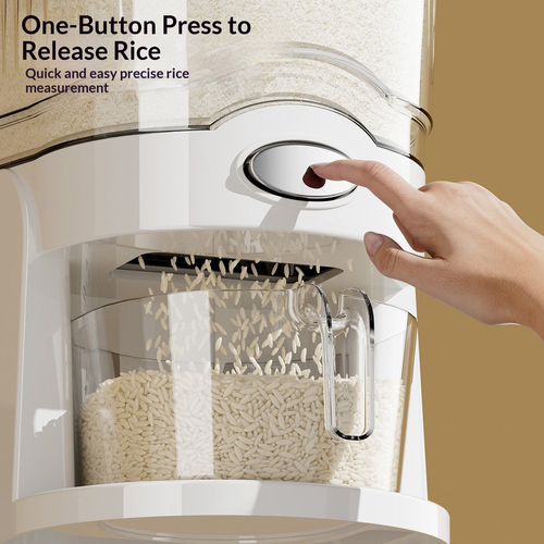 Large 24.2LB Rice Grain Storage Bucket | Antibacterial, Insect & Moisture Resistant, Automatic Dispensing Multi-functional Kitchen Rice Container