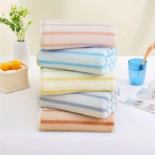 5 Pack Striped Coral Velvet Towels, Super Soft Highly Absorbent Hand Face Towels, Quick Dry Wash Cloths for Bathroom Home Daily Use