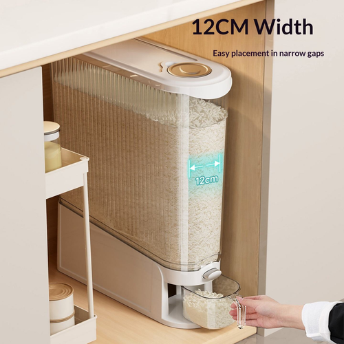 Large 24.2LB Rice Grain Storage Bucket | Antibacterial, Insect & Moisture Resistant, Automatic Dispensing Multi-functional Kitchen Rice Container