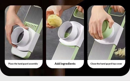 Stainless Steel Multifunctional Vegetable Slicer with Hand Guard, Anti-cut Kitchen Grater for Slicing Shredding Potato Cucumber Carrot
