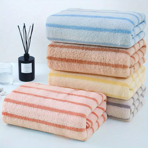 5 Pack Striped Coral Velvet Towels, Super Soft Highly Absorbent Hand Face Towels, Quick Dry Wash Cloths for Bathroom Home Daily Use
