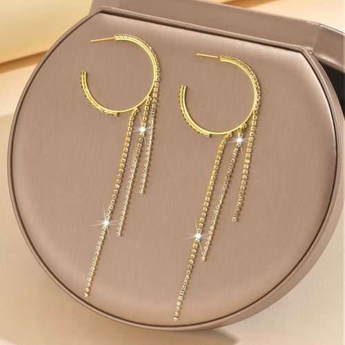 Trade hot simple circle earrings women's accessories Fashion personality rhinestone tassel earrings