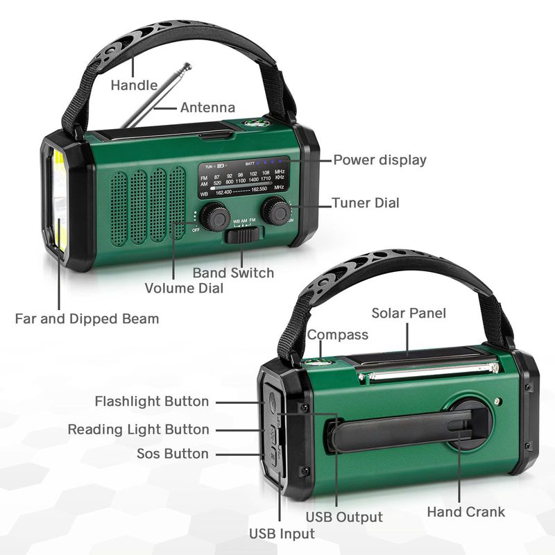 Multifunction SOS Alarm Flashlight Radio Fm Am Portable Emergency 10000mah Charger Power Bank Hand Crank Solar Radio