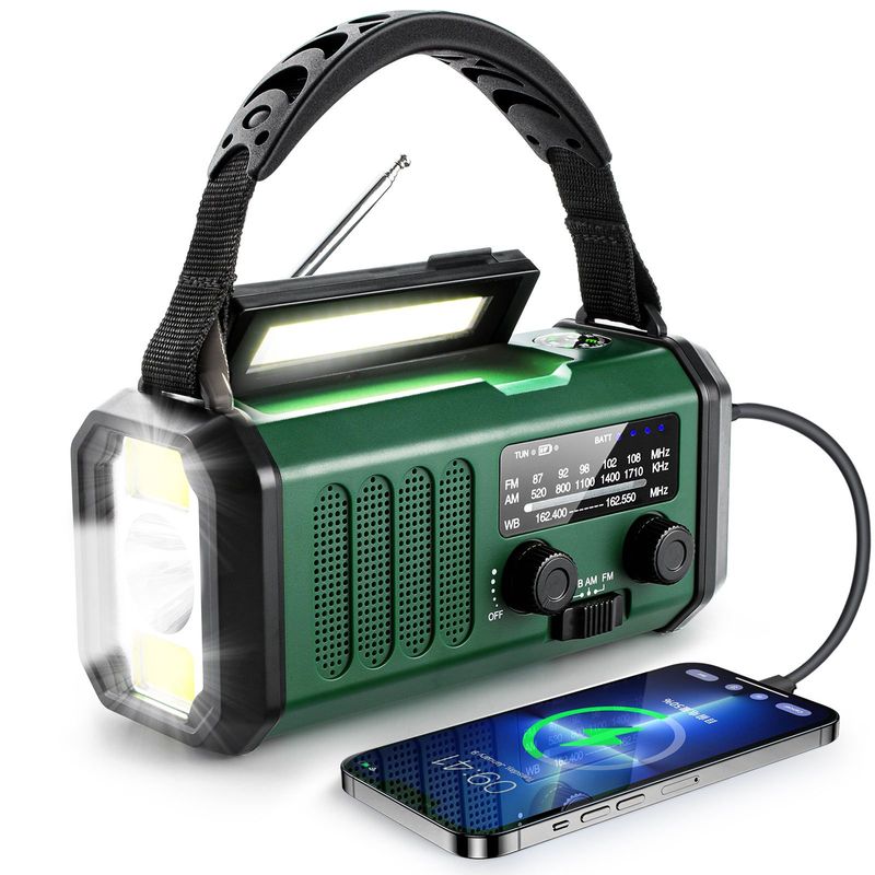 Multifunction SOS Alarm Flashlight Radio Fm Am Portable Emergency 10000mah Charger Power Bank Hand Crank Solar Radio