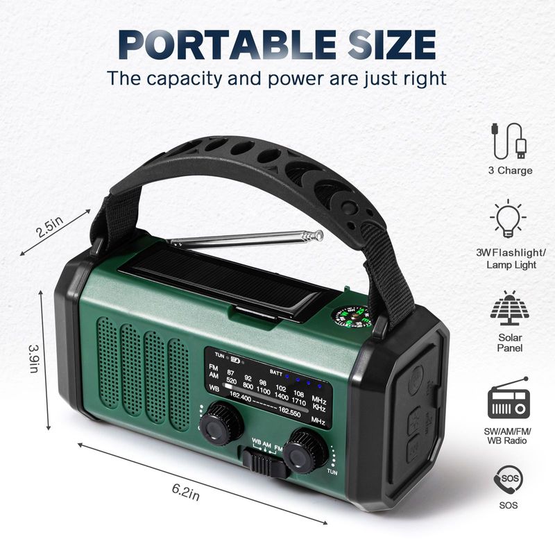 Multifunction SOS Alarm Flashlight Radio Fm Am Portable Emergency 10000mah Charger Power Bank Hand Crank Solar Radio
