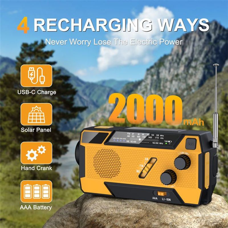 MEDING Emergency Solar Mobile Charger Power Bank Hand Crank Amfmnoaa Radio